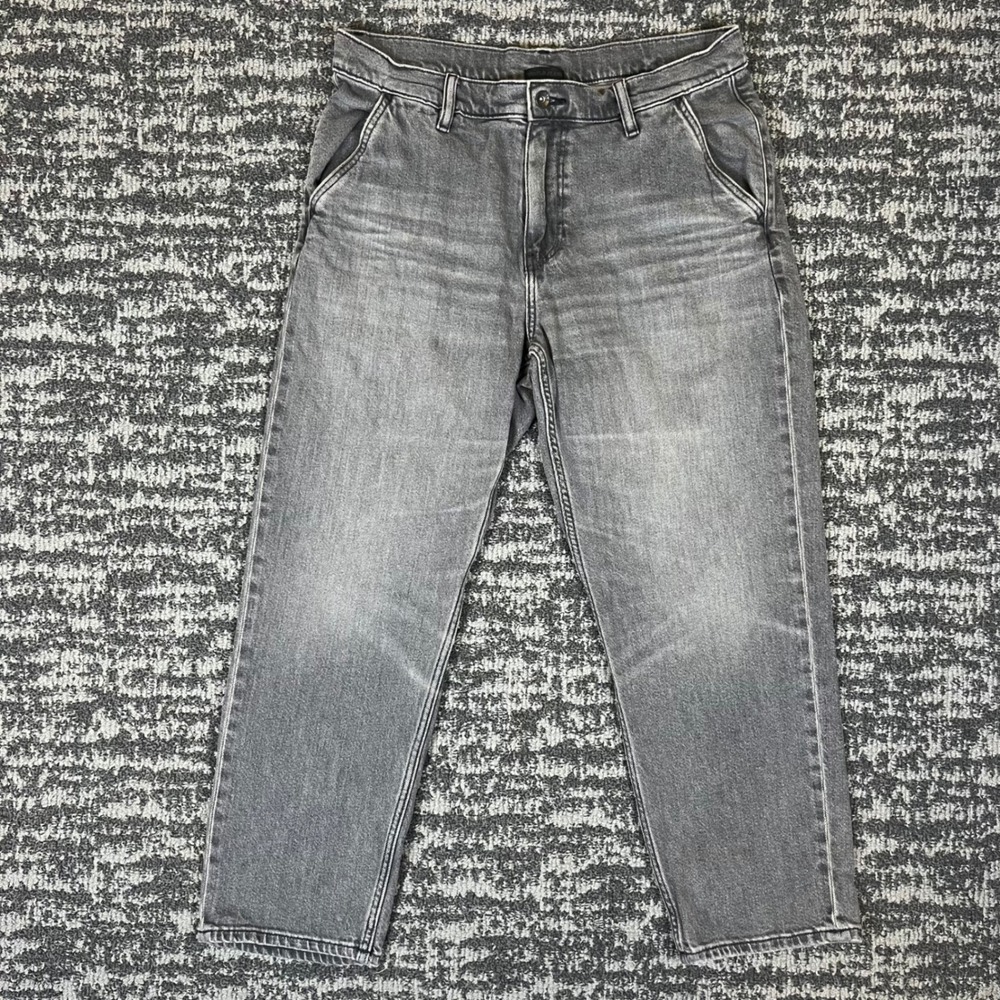 Uniqlo Jeans Mens Medium Gray Faded Straight Leg Drawstring Denim Pants 32x26